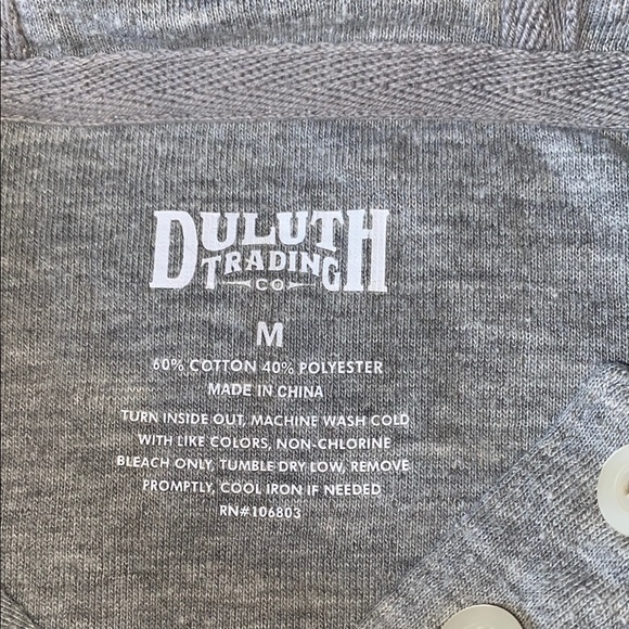 Duluth Trading Striped Gray and White Hooded Top - Picture 2 of 3